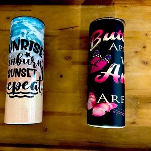 20 Oz. double wall stainless steel. 20Oz tumblers are$20 and kids cups are $12.